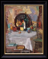 Still Life with Bottle, Books and Fruit